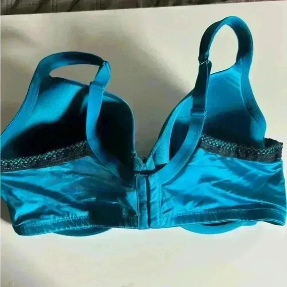 Cacique Teal Blue Full Coverage Bra with Black Lace Trim Detail Size 46DD - Picture 2 of 6